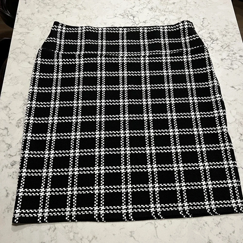 Halogen 3X Black‎ White Plaid Houndstooth Career Pencil Skirt Classic